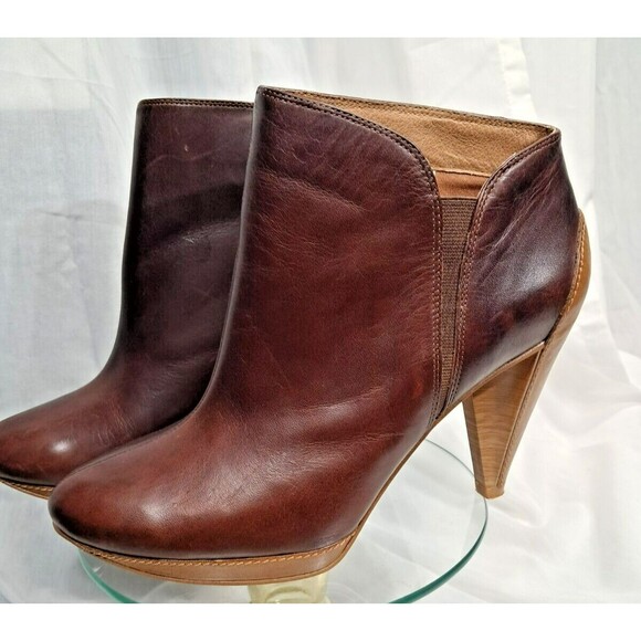 Fossil Brown Tan Two Tone Leather Cone Heel Ankle Booties Women’s Size 8.5 - Picture 5 of 15
